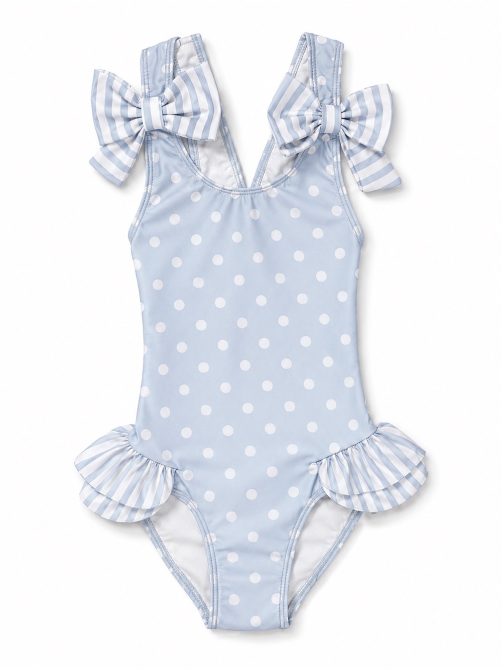 Sal & Pimenta Girls Blue Polka Dot Bow One-Piece Swimsuit Size 7T